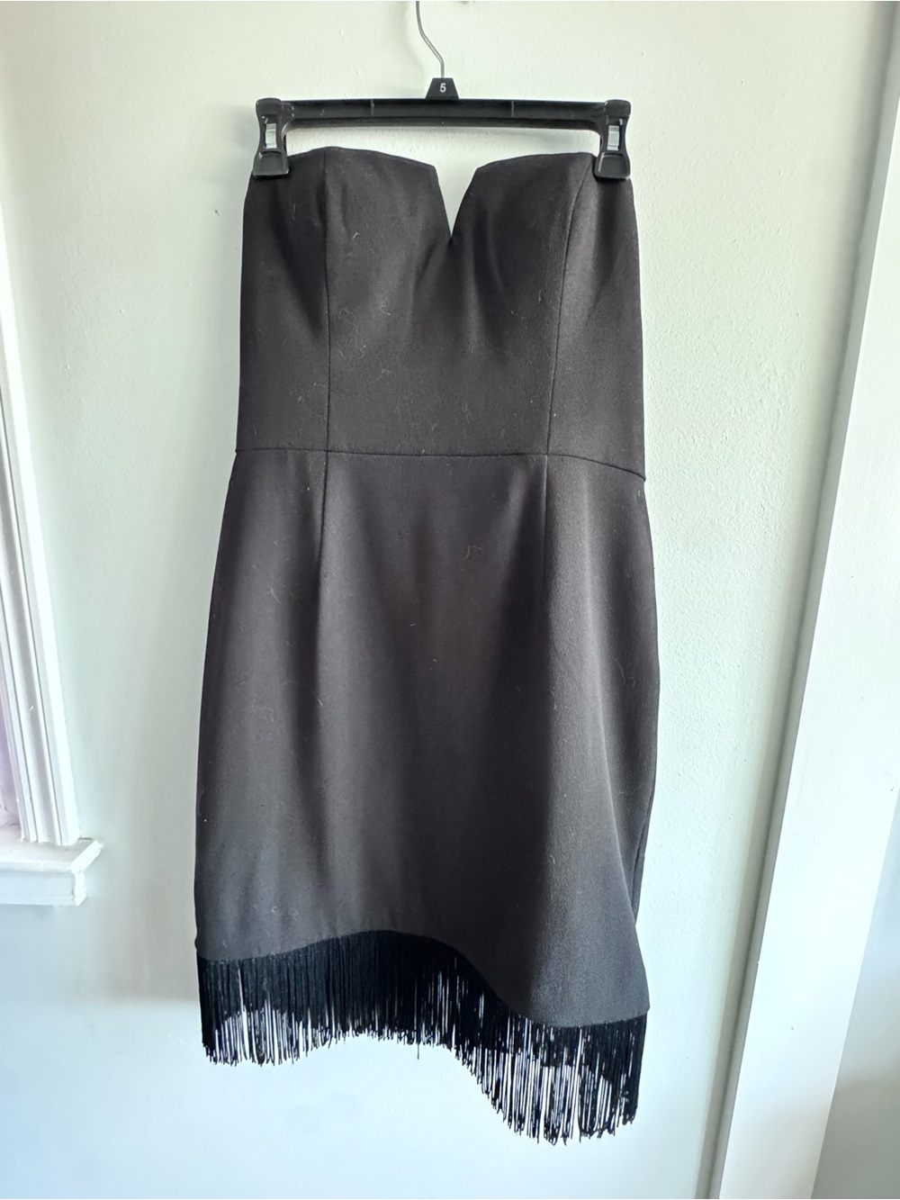Strapless Black Fringe Hem Cocktail Dress / Size 10
